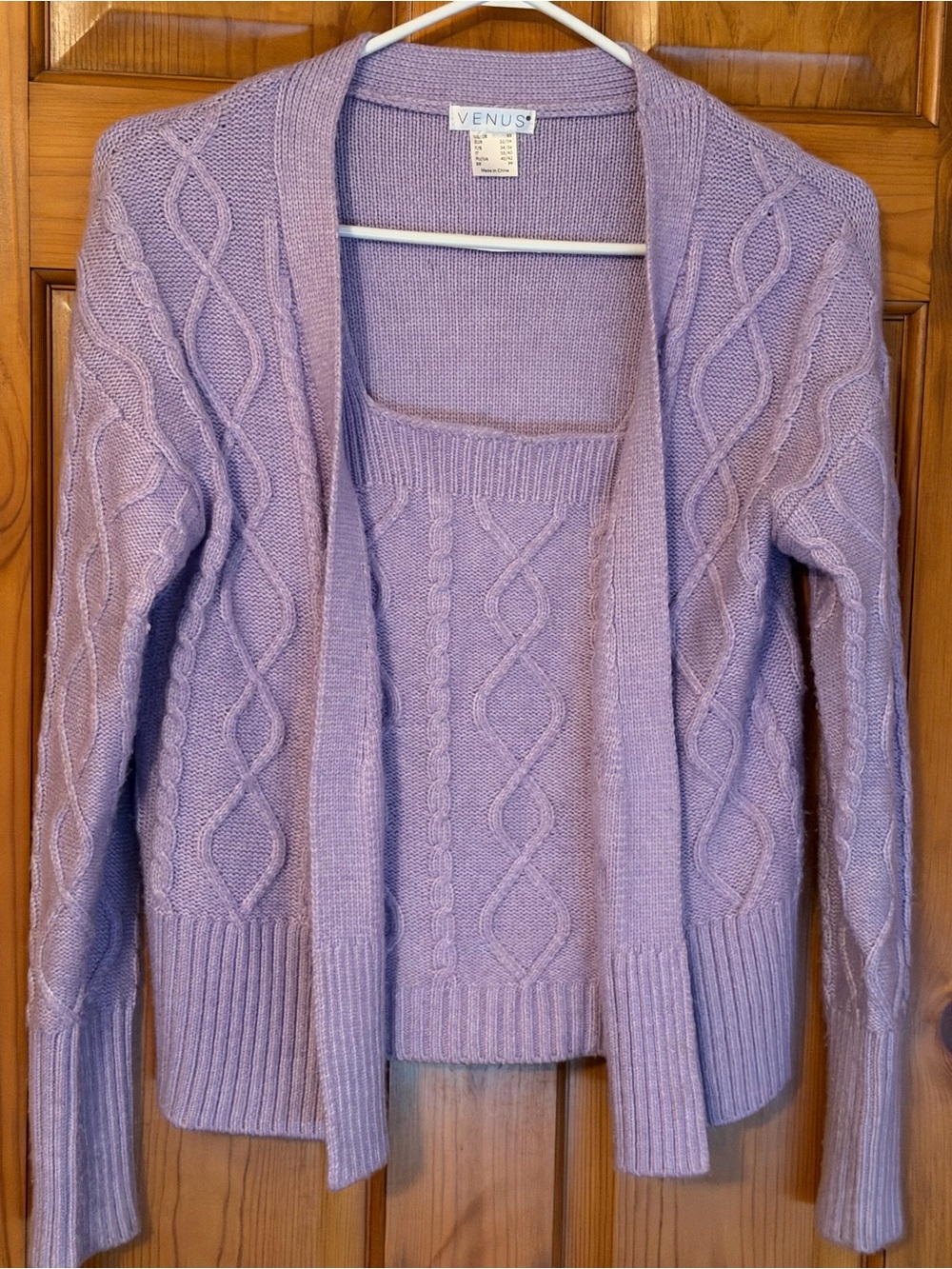 VENUS Lilac Cable Knit Cardigan and Tank Set